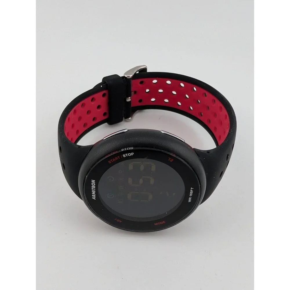 Armitron Pro Sport Digital Watch 43mm‎ Case Black/Red Silicone Band- New Battery